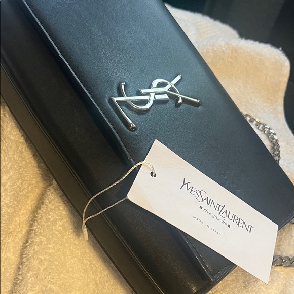 Yves Saint Laurent Black Leather Crossbody with Silver Chain - Picture 7 of 7